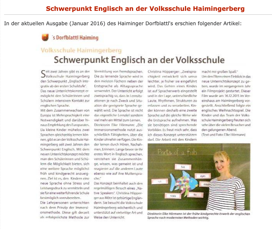 Schwerpunkt Englisch Dorfblattl